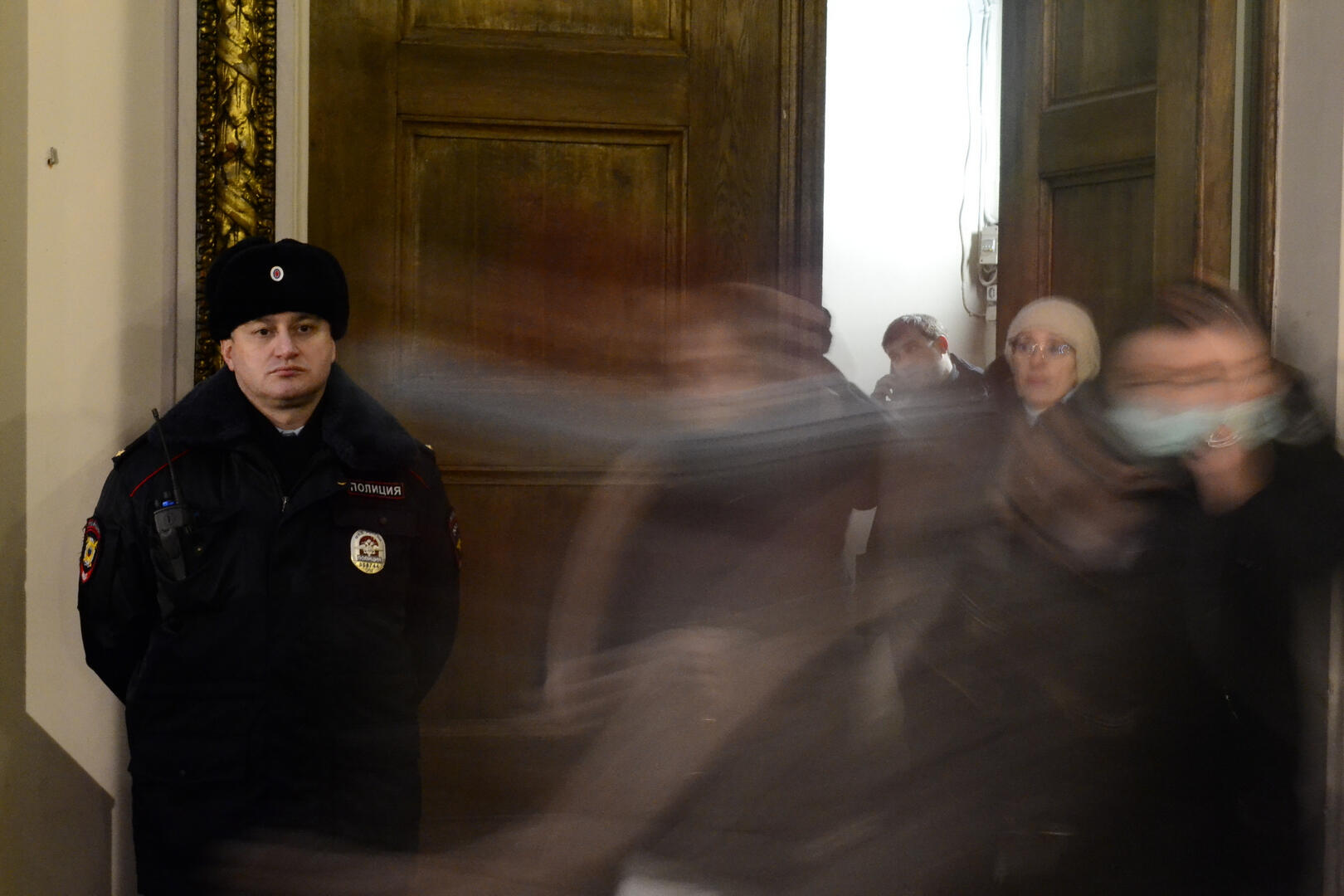 Russian policeman in St. Petersburg's Kazan Cathedral
